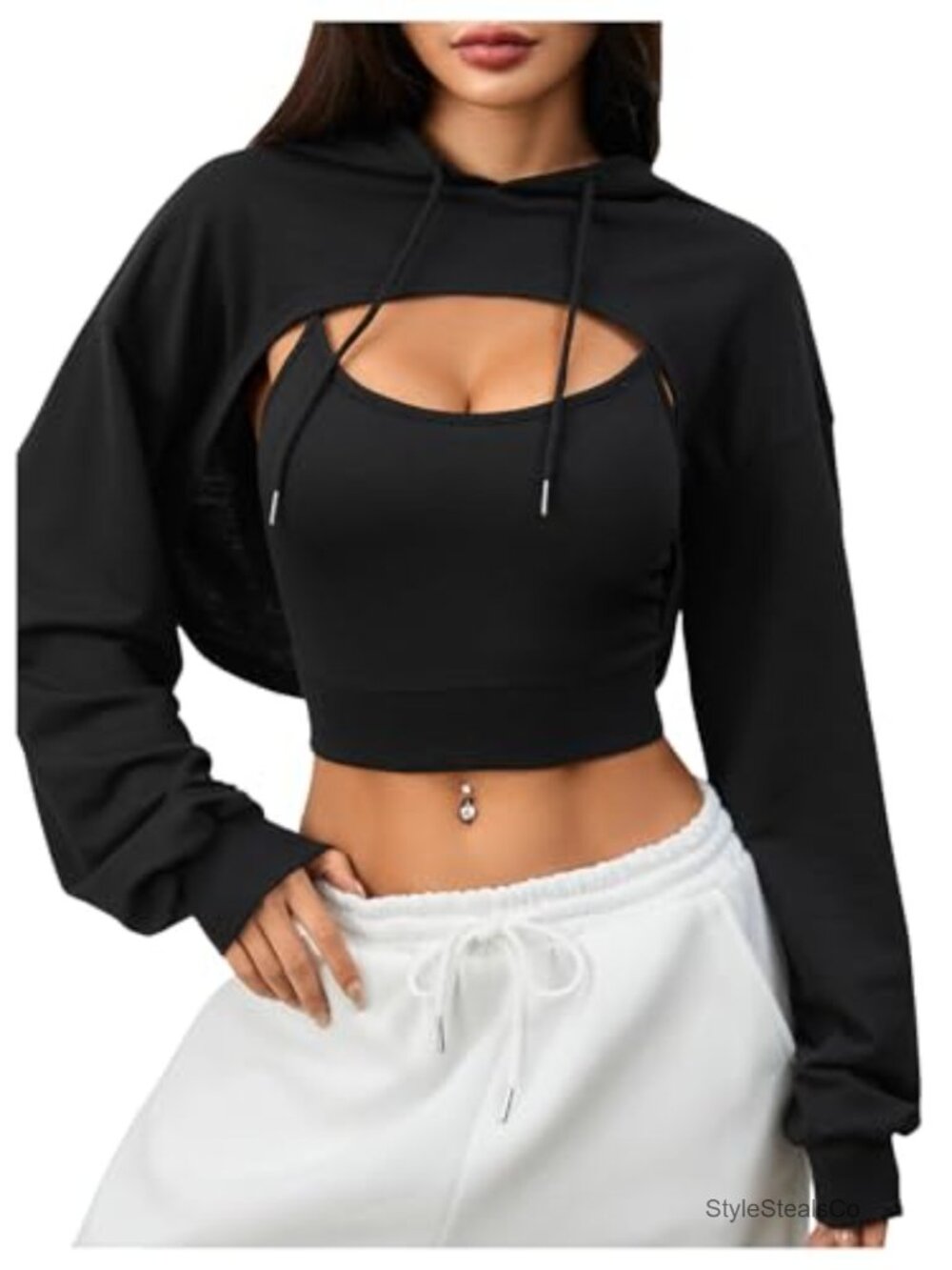 GORGLITTER Women's Cropped Hoodie Long Sleeve Super Crop Top Shrug
